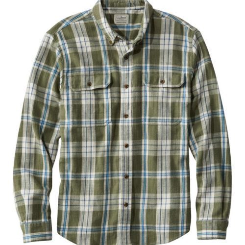 L.L.Bean 1912 Field Flannel Plaid Shirt for Men Deep Olive