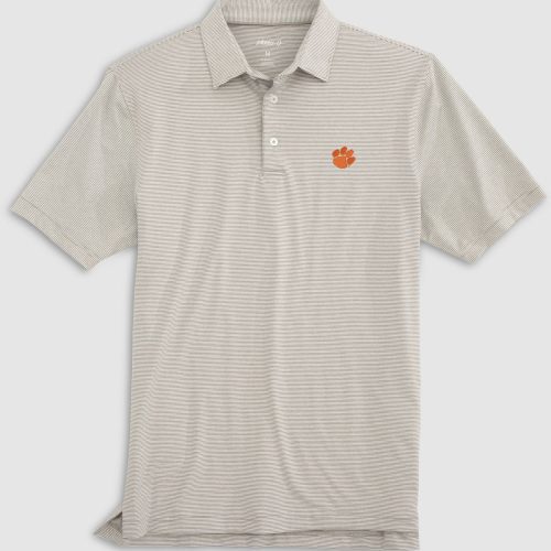 Johnnie-O Lyndon Striped Jersey Performance Polo for Men Clemson Meteor