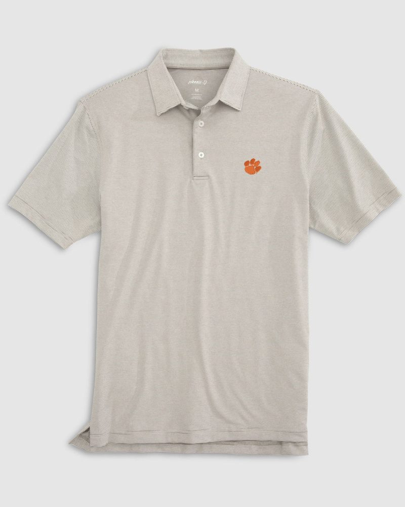 Johnnie-O Lyndon Striped Jersey Performance Polo for Men Clemson Meteor