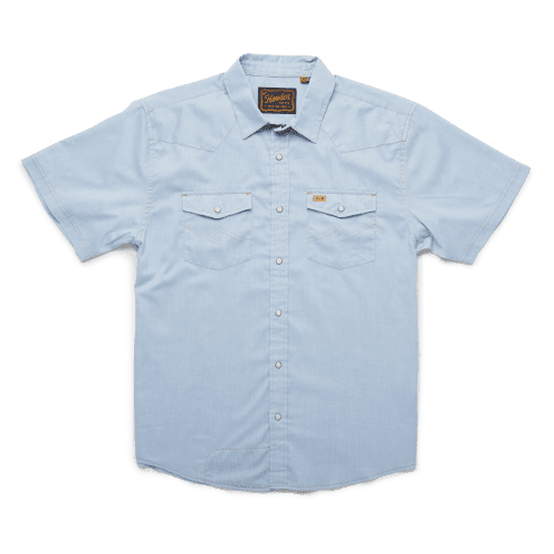 Howler Brothers H Bar B Short Sleeve Snapshirt for Men Faded Blue Oxford 