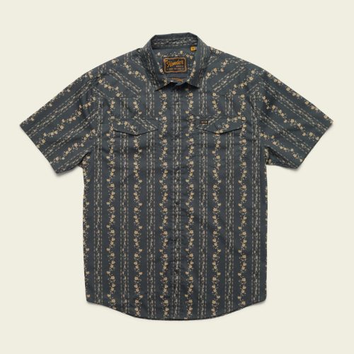 Howler Brothers H Bar B Short Sleeve Snapshirt for Men Hibiscus Ribbons : Antique Black