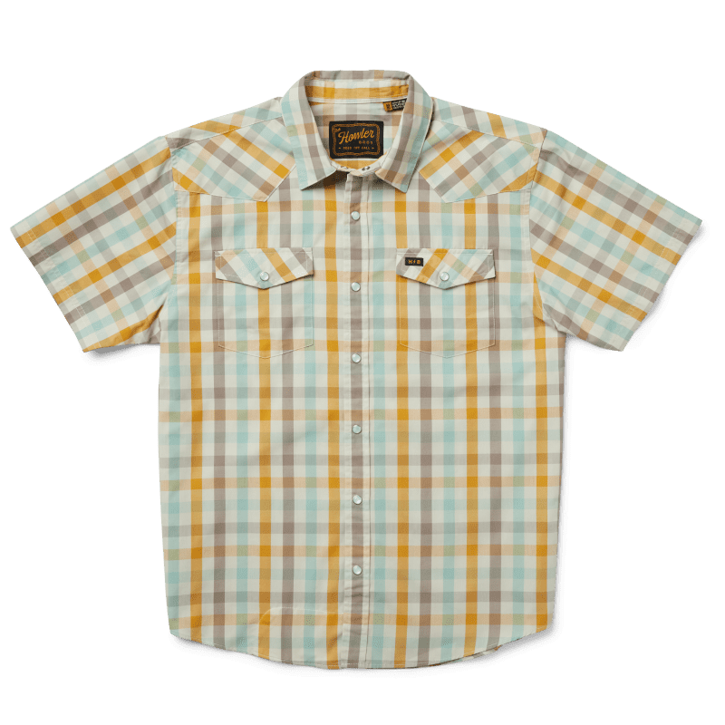 Howler Brothers H Bar B Short Sleeve Snapshirt for Men Wagon Plaid : Harvest