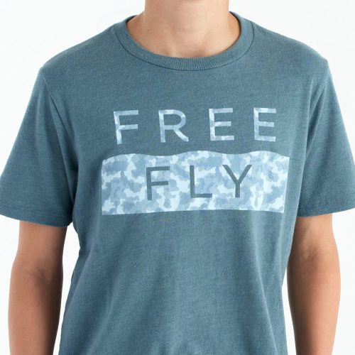 Free Fly Apparel Wave Camo Tee for Youth Heather Slate Blue