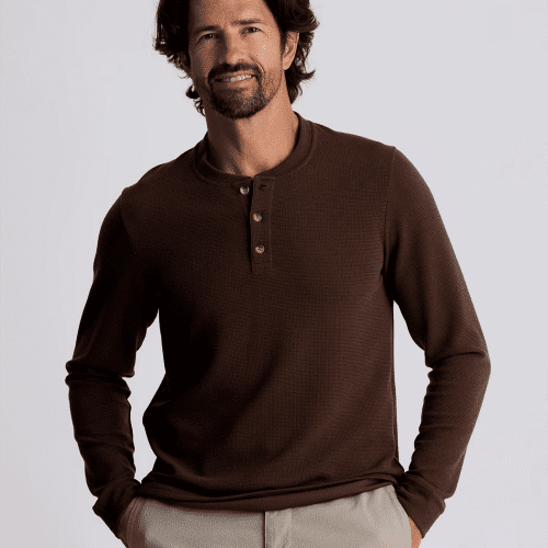 Free Fly Apparel Waffle Long Sleeve Henley for Men Chestnut