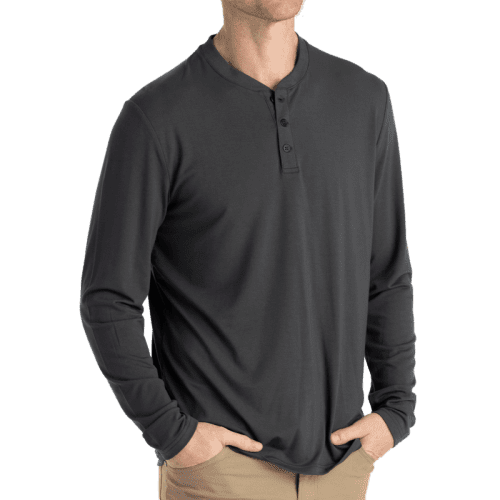 Free Fly Bamboo Flex Long Sleeve Henley for Men Black Sand #color_black-sand